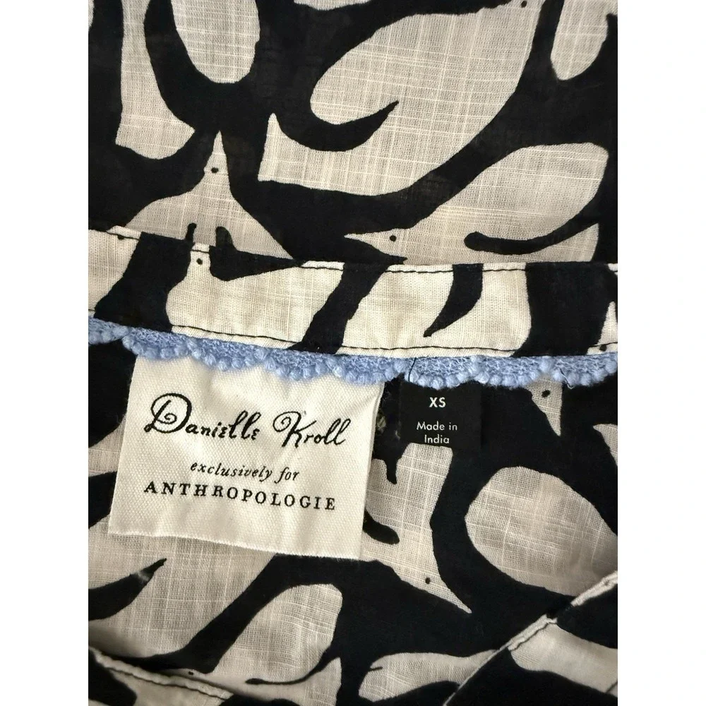 Danielle Knoll x Anthropologie Cotton Bird Print Puff Sleeve Blouse Size XS - Picture 5 of 8